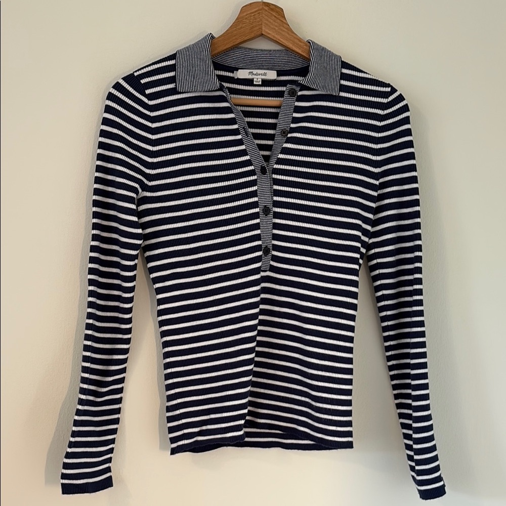 Madewell Women's Striped Navy and White Top